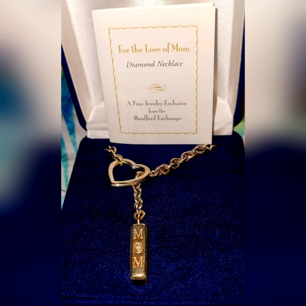 Silver & Diamond Mom/Love Necklace. Bradford Exchange. NIB